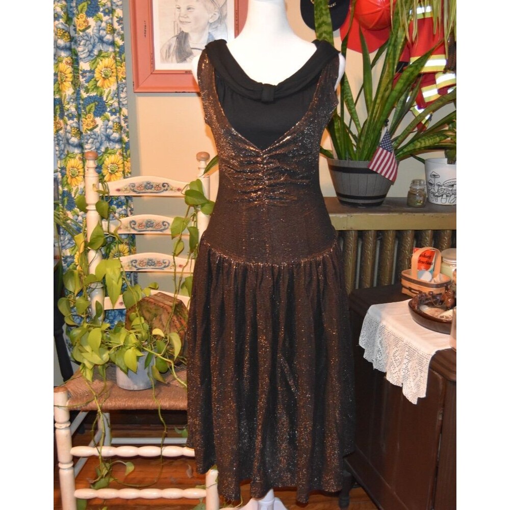 Vintage 1960s Wiggle Dress with 1980s Sheer Bronze Overlay A-Line Dress XS